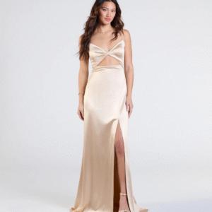 Vestido formal de satén con abertura alta y corte Maisy