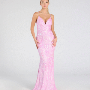 Vestido formal Kensie de sirena con escote en V y lentejuelas